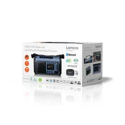 Radioodbiornik Lenco PDR-255BU Ładowanie solarne Na korbkę Latarka Powerbank Radio DAB+ Niebieski