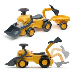 Falk Jeździk Traktor Komatsu z Łyżką Koparką i Przyczepą od 1-3 Lat