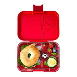 Średni prostokątny lunchbox Yumbox Panino - wow red / dinosaur tray