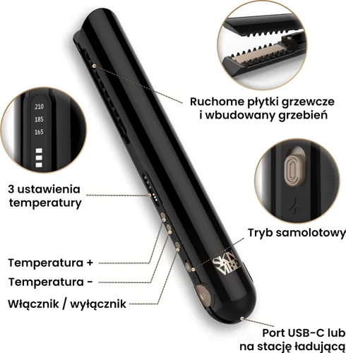 Prostownica SKINVIBE Luna Miniwireless SV-003BK Czarny 210 stopni