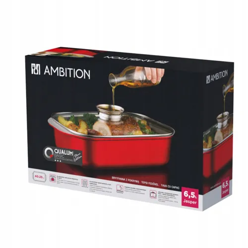 Brytfanna Metallic RED 6,5L +dozownik GARNEK na prezent kuchenny pokrywa