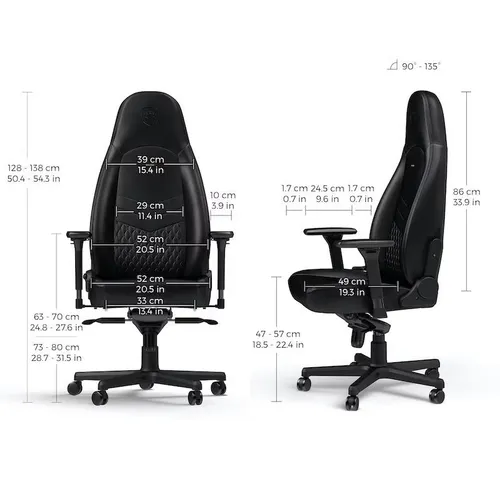 Fotel Noblechairs ICON Gamingowy do 150kg Skóra naturalna Czarny