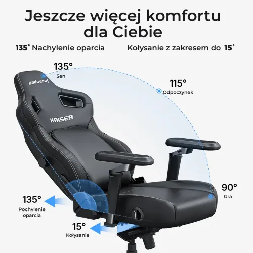 Fotel Anda Seat Kaiser 4 V2 XL Gamingowy do 150kg Tkanina Czarny