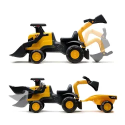 Falk Jeździk Traktor Jcb Z Przyczepą Grabkami I Łopatką Ciche Koła 1-3 Lat