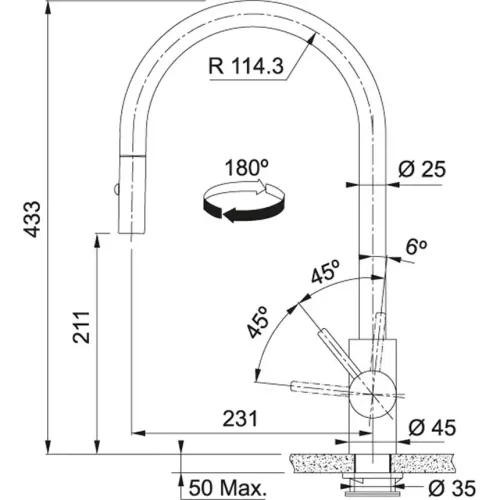 Bateria Franke Eos Pull-Out Czarny Stal szlachetna