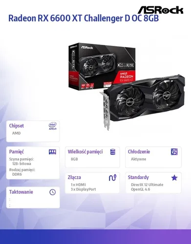 Karta graficzna Radeon RX 6600 XT Challenger D OC 8GB 128bit GDDR6 3DP/HDMI