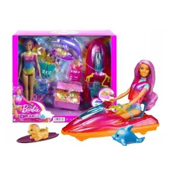 LALKA BARBIE DREAMTOPIA zestaw lalka i skuter wodny, piesek, delfinki HBW90