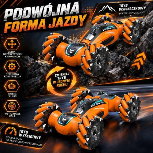 Samochód zdalnie sterowany rc ręką gesty ledy dym auto 4x4 stunt car 360°