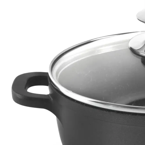 Garnek aluminiowy z pokrywką GRANDE CZARNY 2,3 l