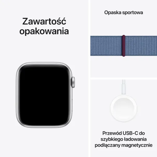 Apple Watch SE GPS 44mm алюминиевый серебристый / зимний синий спортивный браслет