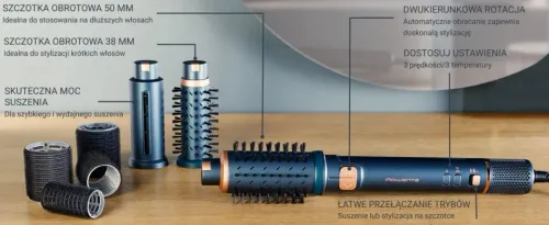 Suszarko-lokówka Rowenta Air Rotate UB9920 1300W Jonizacja Obrotowa Zimny nawiew Średnica szczotki 38mm 50mm 4 poziomy temperatury