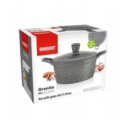 Garnek granite szary 24 cm do gotowania POKRYWKA 4,3 L jedzenia obiadu
