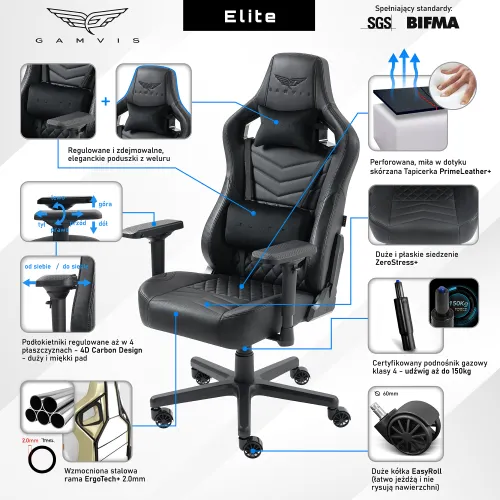 Fotel GAMVIS Elite 2.0 XL Basic Czarny