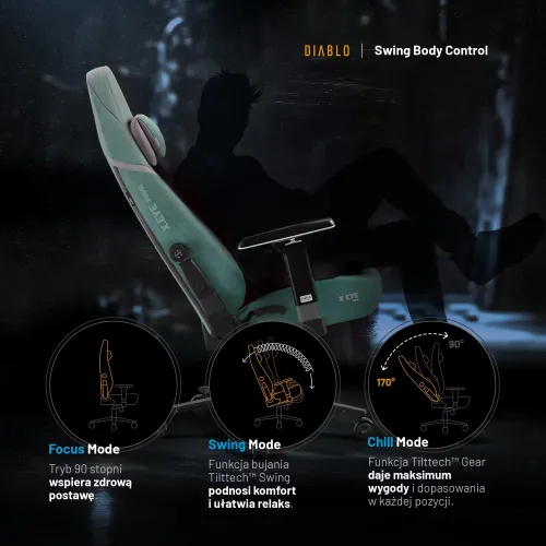 Fotel Diablo Chairs X.Eye Prime, Normal Size, Mystic Mint Gamingowy do 140kg Miętowy