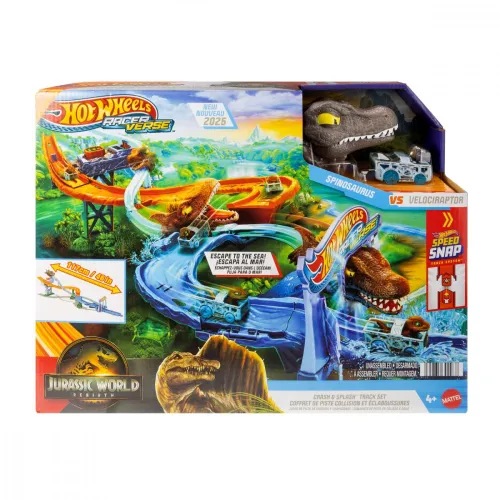 Hot Wheels Tor samochodowy Racer Verse Jurassic World Morski dinopościg