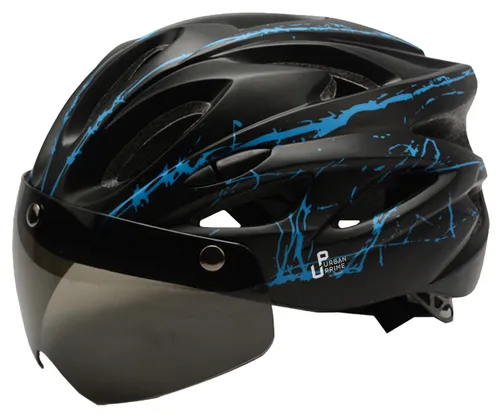 Kask rowerowy URBAN PRIME UP-HLM-EBK-BB Czarno-niebieski MTB (rozmiar L) + Magnetyczne okulary przeciwsłoneczne