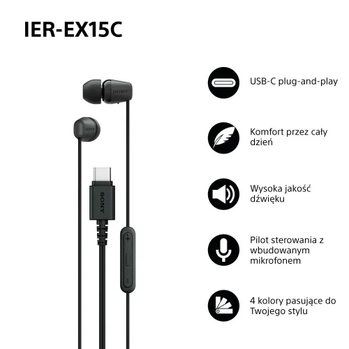 Słuchawki przewodowe Sony IER-EX15C Dokanałowe USB-C Czarny