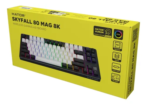 Klawiatura gamingowa Hator Skyfall 80 MAG Ultima bezprzewodowa magnetyczno-mechaniczna podświetlana biało-czarna