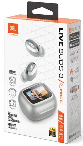 Słuchawki dokanałowe JBL Live Buds 3 ANC Wodoodporne Srebrny