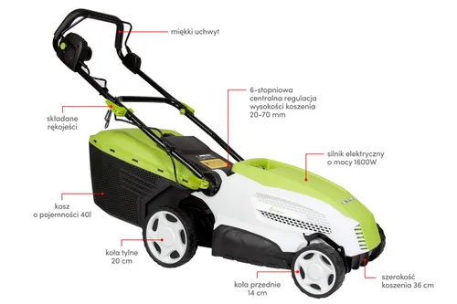 Kosiarka elektryczna GREENSO KE36-1600 1600W 360mm