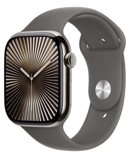 Apple Watch Series 10 GPS + Cellular 46mm z tytanu w kolorze naturalnym pasek sportowy górska szarość S/M