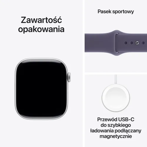 Apple Watch Series 11 GPS + Cellular 42mm z aluminium Srebrny Pasek sportowy Mleczny fiolet M/L