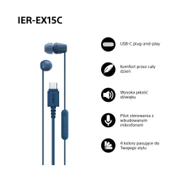 Słuchawki przewodowe Sony IER-EX15C Dokanałowe USB-C Niebieski