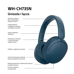 Słuchawki bezprzewodowe Sony WH-CH735N ANC Nauszne Bluetooth 6.0 Niebieski