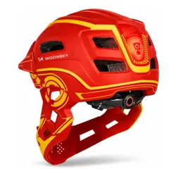 Kask rowerowy WOZINSKY HT-27CZ Czerwono-żółty Full Face dla Dzieci z odkręcaną szczęką (rozmiar uniwersalny)