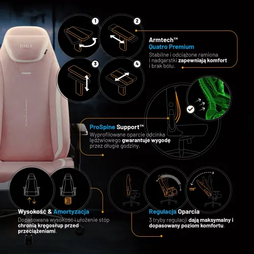 Fotel Diablo Chairs X.Eye Prime, Normal Size, Akira Pink Gamingowy do 140kg Różowy