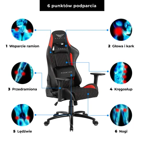Fotel GAMVIS Phantom Large Czarny (czerwone elementy)