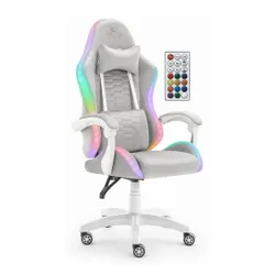 Fotel HELL'S CHAIR HC-1000 LED RGB Szaro-biały