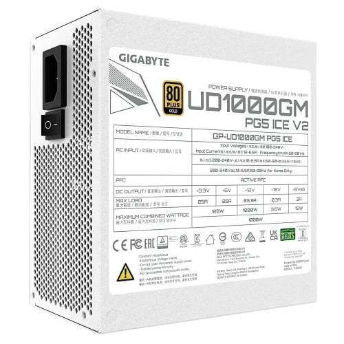 Zasilacz Gigabyte UD1000GM PG5 V2 ICE 1000W 80+ Gold Biały