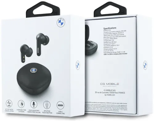 Słuchawki dokanałowe BMW Leather Metal Logo ANC Czarny