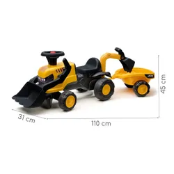 Falk Jeździk Traktor Jcb Z Przyczepą Grabkami I Łopatką Ciche Koła 1-3 Lat
