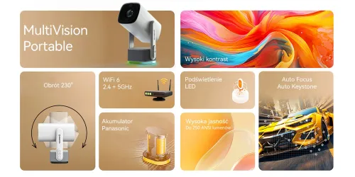 Projektor MANTA MultiVision Portable HD (1280 x 720), 250 ANSI lumen, Wi-Fi, Bluetooth