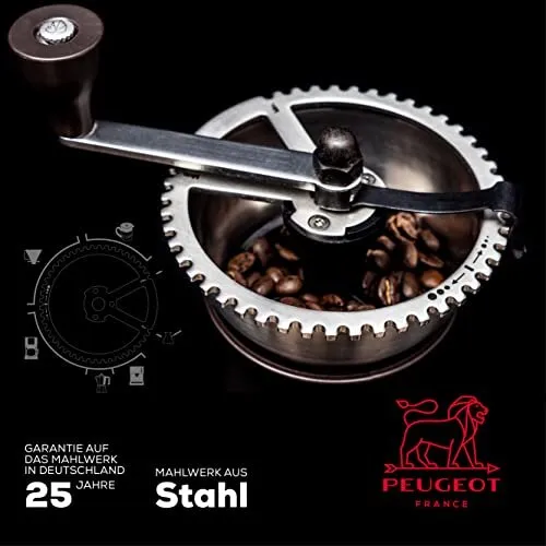 Peugeot kaffeemühle kronos 19 cm schokolade I hochwertige kaffeemühle manuell aus robustem edelstahl & kunststoff I kaffeezubehör I hergestellt in frankreich