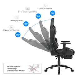 Fotel GAMVIS Phantom Large Czarny (białe elementy) + podnóżek