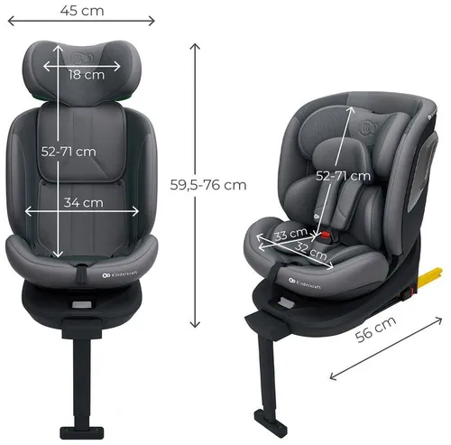 Fotelik samochodowy KINDERKRAFT I-360 2 Plus 40-150 cm (0-36 kg) Szary