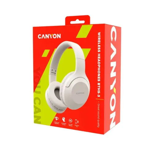 Słuchawki bezprzewodowe Canyon BTHS-3 Nauszne Bluetooth 5.1 Beżowy