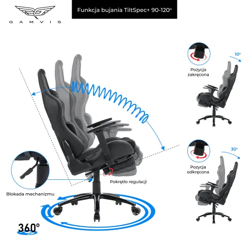 Fotel GAMVIS Phantom Large Czarny (białe elementy) + podnóżek