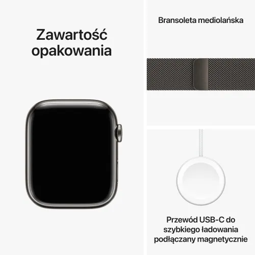 Apple Watch 9 GPS + сотовый 45 мм стальной сильный графит / сильный графит миланский браслет