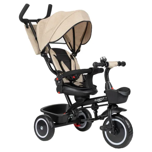 Rowerek trójkołowy z daszkiem FUNFIT 3w1 pchacz Zippy +dzwonek beżowy