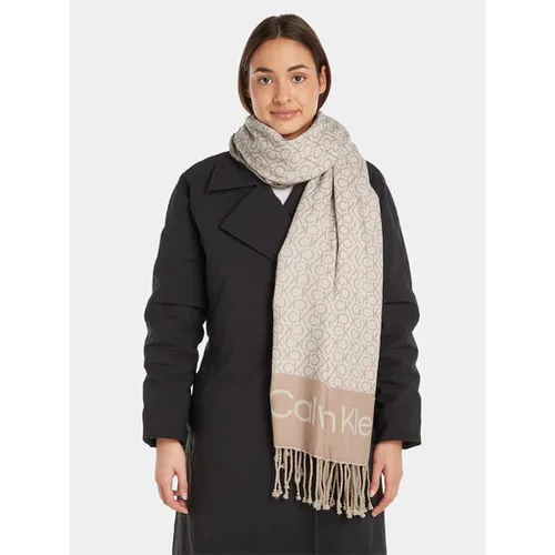 Calvin Klein Franjuri monogramă eșarfă șal 100x200 K60k611118 Doeskin PBP