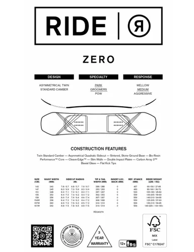Deska snowboardowa Ride Zero x Trouble Andrew - Długość (cm) - 147