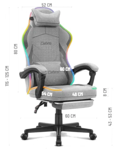 Fotel gamingowy CABRO C502 LED Szary