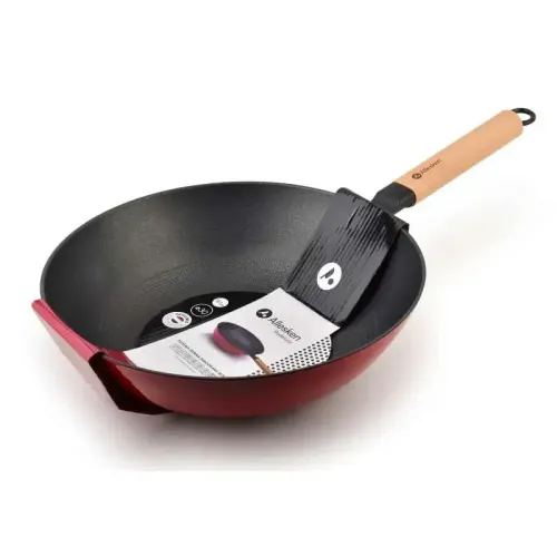 Wok żeliwny RODELUXE CZERWONY 30 cm