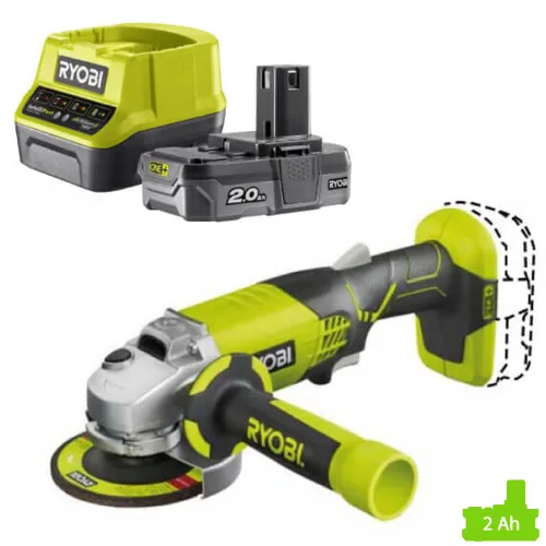 Szlifierka kątowa RYOBI R18AG-0 + Akumulator RYOBI ONE+ RC18120-120 2Ah 18V + ładowarka
