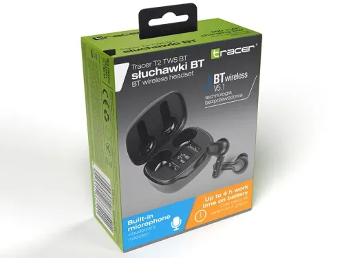 Słuchawki bezprzewodowe Tracer T2 TWS BT Dokanałowe Bluetooth 5.1 Czarny