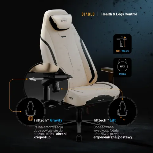 Fotel Diablo Chairs X.Eye Prime, Normal Size, Desert Storm Gamingowy do 140kg Beżowy